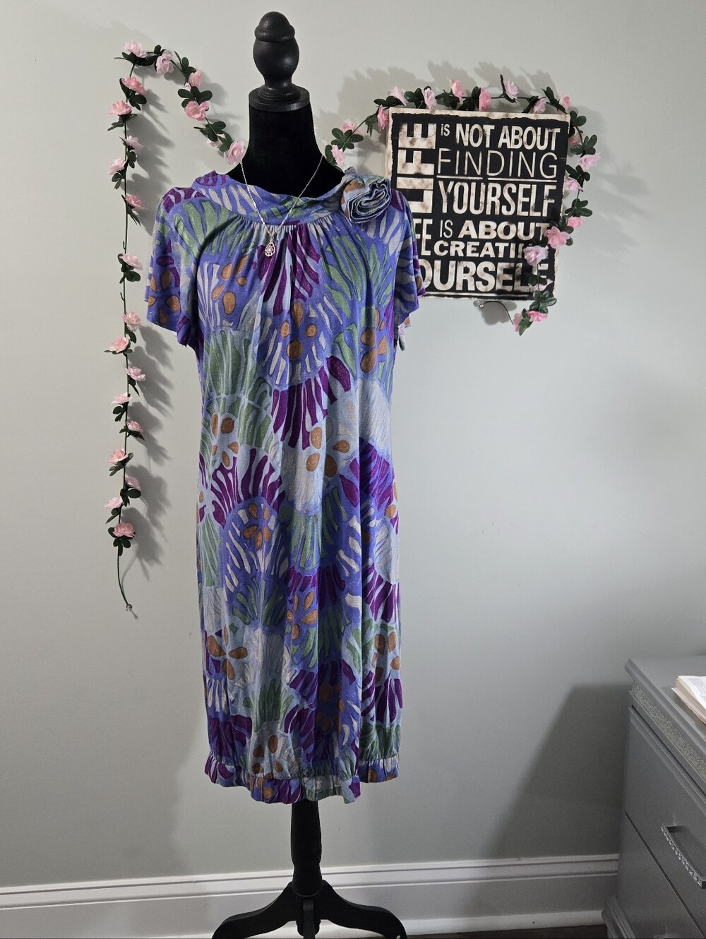 M Missoni Italy Viscose Mini Dress Bubble Hem Abstract Floral Purple Blue Sz M